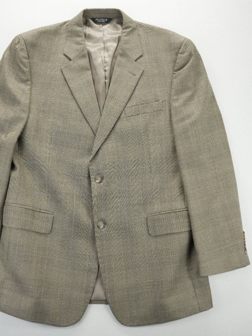 Joseph A Bank Men's Sport Coat 100% Wool Brown Tan Blue Size 43R Window‎ Pane